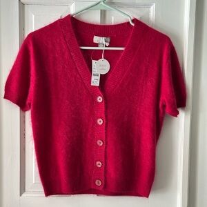 J. Crew Brushed Cashmere Short Sleeve Cardigan Crimson Rouge XXS NWT $178